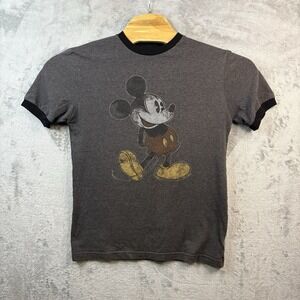 Disney Parks Mickey Mouse Men's Medium T Shirt  Grey Black Collar Short Sleeve‎
